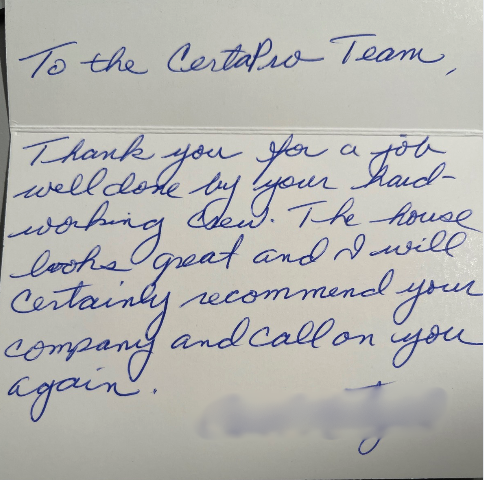 Thank you note from customer